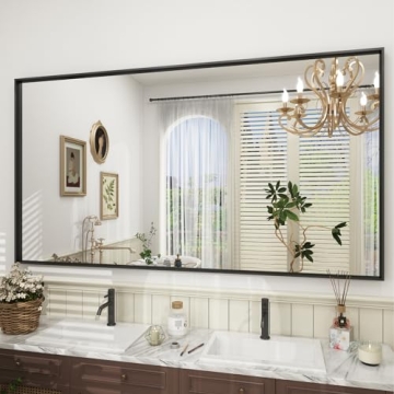 LUSABE 72"x36" Matte Black Framed Bathroom Mirror - Shatter-Proof, Easy Install