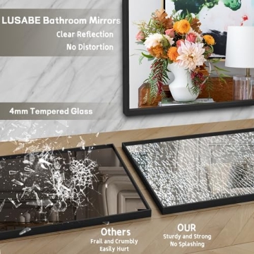 LUSABE Stylish Black Framed Bathroom Mirror 72x36