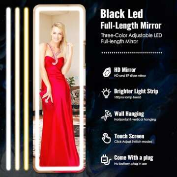 VoxZypher 63"x20" LED Full-Length Mirror - Stand or Wall Mount Mirror with Lights, Full Body Mirror ...