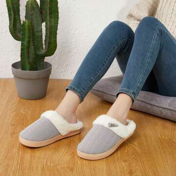 NineCiFun Women's Warm Slip-on Fuzzy Slippers