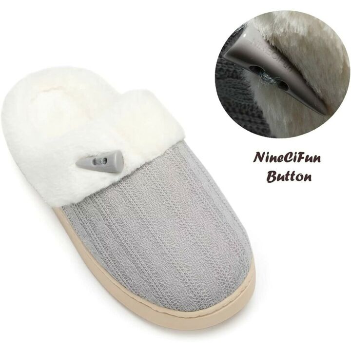 NineCiFun Women's Warm Slip-on Fuzzy Slippers