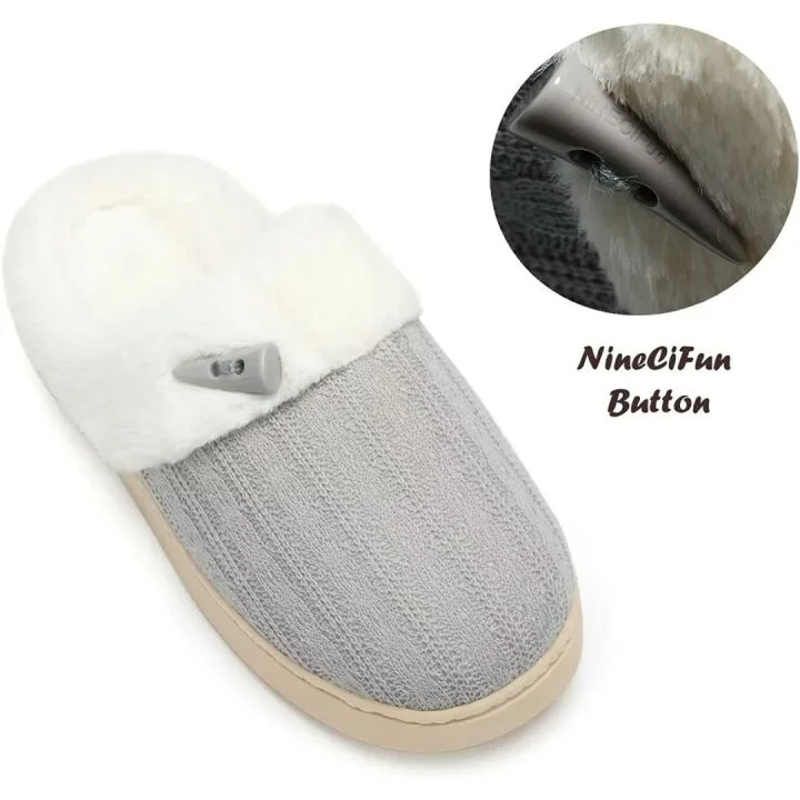 NineCiFun Women's Warm Slip-on Fuzzy Slippers
