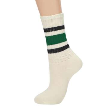 American Trends Women's Crew Socks Striped Vintage Slouch - Black Green