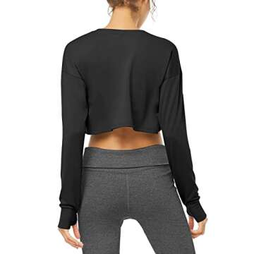 Bestisun Cropped Long Sleeve Yoga Shirts for Women Workout Dance Crop Tops Black M