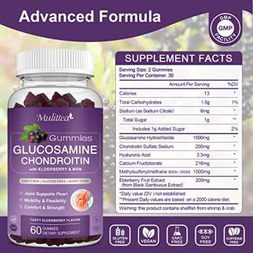 Mulittea Glucosamine Chondroitin Gummies - Extra Strength Joint Support Supplement with MSM & Elderb...
