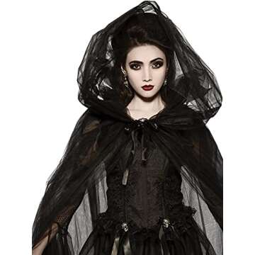 Rubies Adult Full-Length Sheer Cape with Oversized Hood, Black, One Size