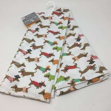 Bewitched Home Set of Two Kitchen Dish Towels - Halloween Dachshunds in Costumes