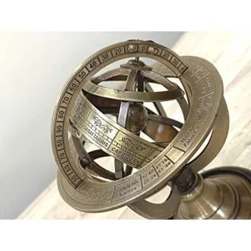 AnNafi® Zodiac Armillary Brass Sphere Globe Display 8" Wooden Base | Antique Vintage Earth Steampunk Pirate's Antique Ship Decor Showpiece Collectible For Office & Home | Metal Display Piece (Mini)