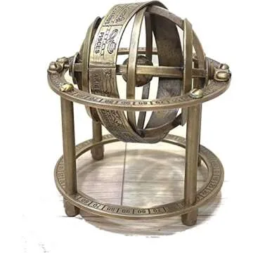 AnNafi® Zodiac Armillary Brass Sphere Globe Display 8" Wooden Base | Antique Vintage Earth Steampunk Pirate's Antique Ship Decor Showpiece Collectible For Office & Home | Metal Display Piece (Mini)