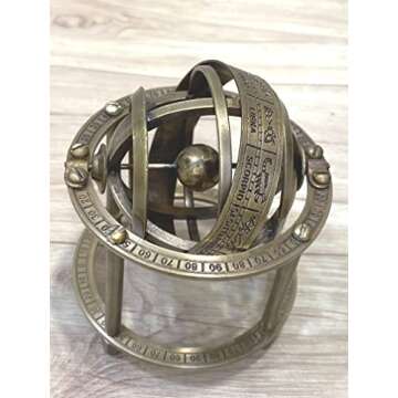 AnNafi® Zodiac Armillary Brass Sphere Globe Display 8" Wooden Base | Antique Vintage Earth Steampunk Pirate's Antique Ship Decor Showpiece Collectible For Office & Home | Metal Display Piece (Mini)