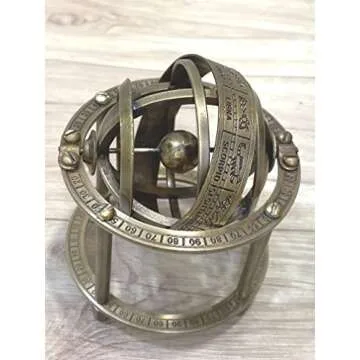 AnNafi® Zodiac Armillary Brass Sphere Globe Display 8" Wooden Base | Antique Vintage Earth Steampunk Pirate's Antique Ship Decor Showpiece Collectible For Office & Home | Metal Display Piece (Mini)