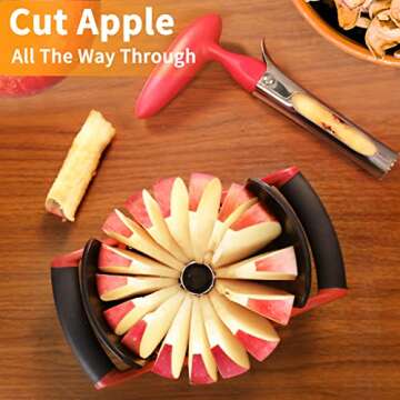 Newness Apple Cutter Slicer, [Upgraded] Cut Apples All The Way Through, [Large Size] 16 Slices HEAVY DUTY Apple and Pear Corer Divider with Base, Stainless Steel Kitchen Tools Fruits Peeler, Wedger…