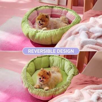 Lesure Dog beds for Small Dogs - Washable Cute Cat Beds with Versatile Dual-Use Design, Reversible Round Pet Bed for Puppy and Kitten, 25x25x8 Inches