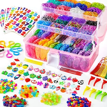 Inscraft 17500+ Rubber Loom Bands with 3 Layer Pink Container, 28 Colors, 600 S-Clips, 352 Beads, 40...