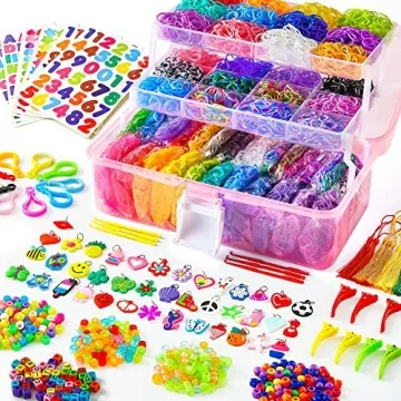 Inscraft 17500+ Rubber Loom Bands with 3 Layer Pink Container, 28 Colors, 600 S-Clips, 352 Beads, 40...