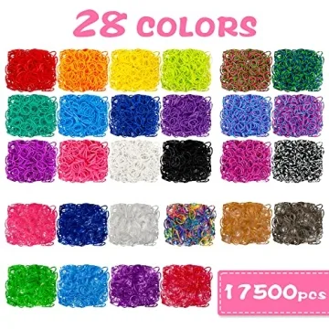 Inscraft 17500+ Rubber Loom Bands with 3 Layer Pink Container, 28 Colors, 600 S-Clips, 352 Beads, 40 Cartoon Pendant, Bracelet Making Refill Kit for Kids