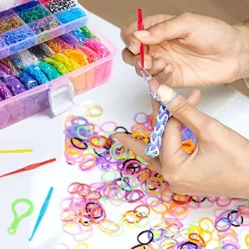 Inscraft 17500+ Rubber Loom Bands with 3 Layer Pink Container, 28 Colors, 600 S-Clips, 352 Beads, 40 Cartoon Pendant, Bracelet Making Refill Kit for Kids