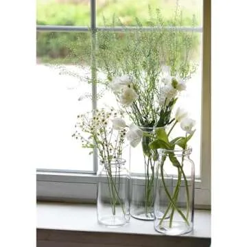CASAMOTION Glass Vase for Flowers Hand Blown Glass Centerpiece Wedding Table Dining Room Living Kitchen Island Modern Farmhouse Home Decor Clear Cylinder 8” 10” 12” Inch Set of 3