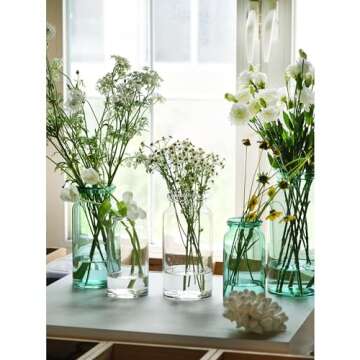 CASAMOTION Glass Vase for Flowers Hand Blown Glass Centerpiece Wedding Table Dining Room Living Kitchen Island Modern Farmhouse Home Decor Clear Cylinder 8” 10” 12” Inch Set of 3