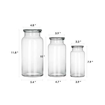 CASAMOTION Glass Vase for Flowers Hand Blown Glass Centerpiece Wedding Table Dining Room Living Kitchen Island Modern Farmhouse Home Decor Clear Cylinder 8” 10” 12” Inch Set of 3