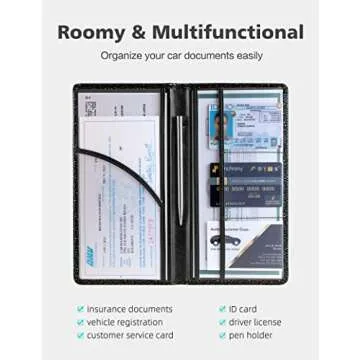 Mymazn Car Registration and Insurance Holder, PU Leather Glove Box Organizer with Magnetic Closure, Bling Car Accessories for Cards, Driver's License & Essential Document (Glitter black)