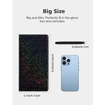 Mymazn Car Registration and Insurance Holder, PU Leather Glove Box Organizer with Magnetic Closure, Bling Car Accessories for Cards, Driver's License & Essential Document (Glitter black)