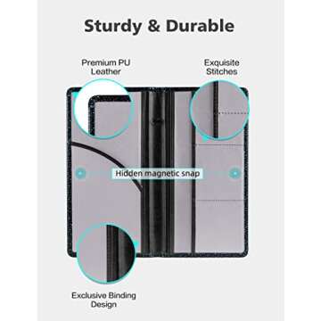 Mymazn Car Registration and Insurance Holder, PU Leather Glove Box Organizer with Magnetic Closure, Bling Car Accessories for Cards, Driver's License & Essential Document (Glitter black)