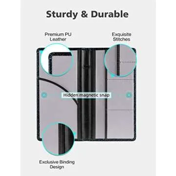 Mymazn Car Registration and Insurance Holder, PU Leather Glove Box Organizer with Magnetic Closure, Bling Car Accessories for Cards, Driver's License & Essential Document (Glitter black)