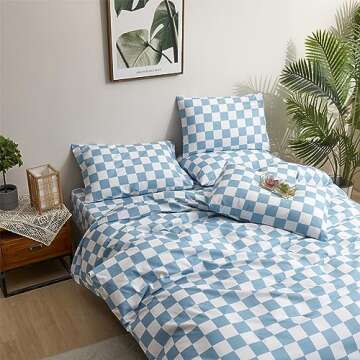 Wellboo Blue White Plaid King Comforter Set for Modern Homes
