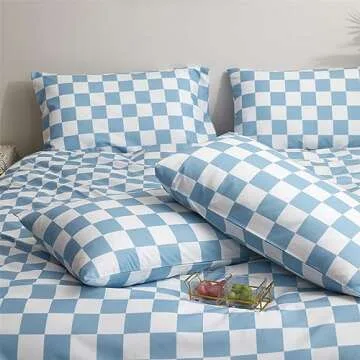 Wellboo Blue White Plaid King Comforter Set for Modern Homes