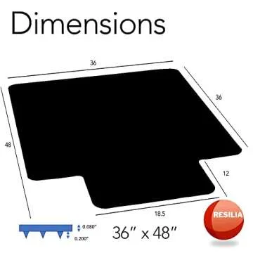 Resilia Office Desk Chair Mat with Lip - for Low Pile Carpet (with Grippers) Black, 36 Inches x 48 Inches, Made in The USA