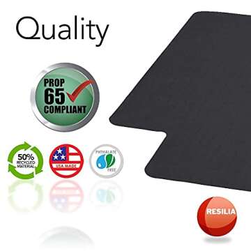 Resilia Office Desk Chair Mat with Lip - for Low Pile Carpet (with Grippers) Black, 36 Inches x 48 Inches, Made in The USA