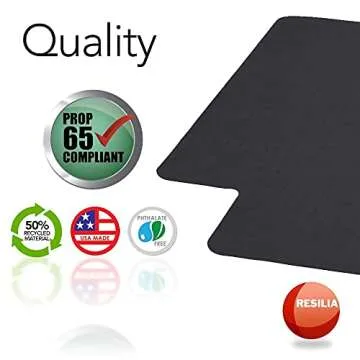 Resilia Office Desk Chair Mat with Lip - for Low Pile Carpet (with Grippers) Black, 36 Inches x 48 Inches, Made in The USA