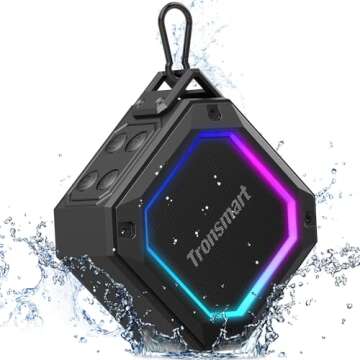 Tronsmart Groove 2 Portable Bluetooth Speaker with Extra Bass, IPX7 Waterproof Mini Shower Speaker with RGB Light, Bluetooth 5.3, 18H Playtime, Wireless Stereo Pairing, Dual EQ Modes, with Carabiner