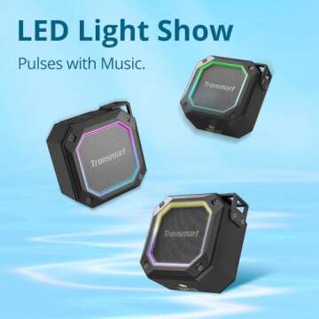 Tronsmart Groove 2 Portable Bluetooth Speaker with Extra Bass, IPX7 Waterproof Mini Shower Speaker with RGB Light, Bluetooth 5.3, 18H Playtime, Wireless Stereo Pairing, Dual EQ Modes, with Carabiner