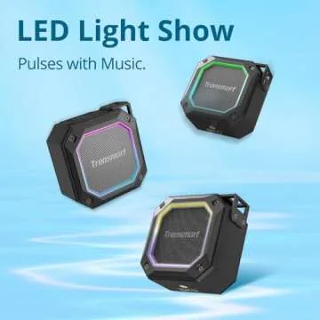 Tronsmart Groove 2 Portable Bluetooth Speaker with Extra Bass, IPX7 Waterproof Mini Shower Speaker with RGB Light, Bluetooth 5.3, 18H Playtime, Wireless Stereo Pairing, Dual EQ Modes, with Carabiner