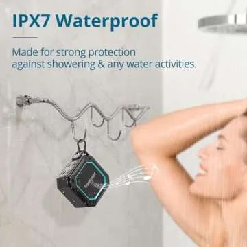 Tronsmart Groove 2 Portable Bluetooth Speaker with Extra Bass, IPX7 Waterproof Mini Shower Speaker with RGB Light, Bluetooth 5.3, 18H Playtime, Wireless Stereo Pairing, Dual EQ Modes, with Carabiner