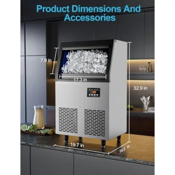 Coolski Commercial Ice Maker Machine, 100 lbs/24H Under Counter Ice Machine with 34lbs Ice Storage, Stainless Steel Freestanding Ice Makers for Home Bar Restaurant Outdoor, 45 Ice Cubes