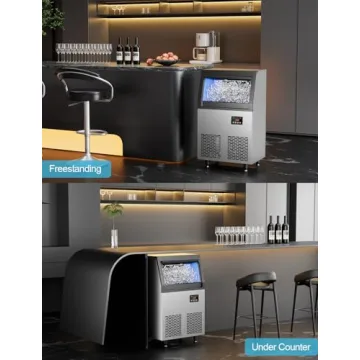 Coolski Commercial Ice Maker Machine, 100 lbs/24H Under Counter Ice Machine with 34lbs Ice Storage, Stainless Steel Freestanding Ice Makers for Home Bar Restaurant Outdoor, 45 Ice Cubes