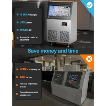 Coolski Commercial Ice Maker Machine, 100 lbs/24H Under Counter Ice Machine with 34lbs Ice Storage, Stainless Steel Freestanding Ice Makers for Home Bar Restaurant Outdoor, 45 Ice Cubes