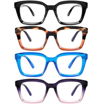 Hubeye 4 Pairs Retro Oversized Large Frame Reading Glasses for Men and Women