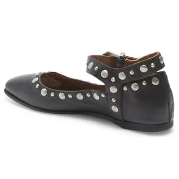 Oakmoo Women's Stud Mary Jane Flats Metallic Square Toe Ballet Flats Ankle Buckle Strap Comfy Ballerina Shoes