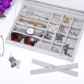 Wudygirl Jewelry Organizer Velvet Jewelry Tray 24 Grid Jewelry Box Earring Holder Organizer Removable Display Case Organizer Glass Top Lid & Lock (24 Grid)