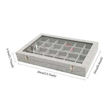 Wudygirl Jewelry Organizer Velvet Jewelry Tray 24 Grid Jewelry Box Earring Holder Organizer Removable Display Case Organizer Glass Top Lid & Lock (24 Grid)