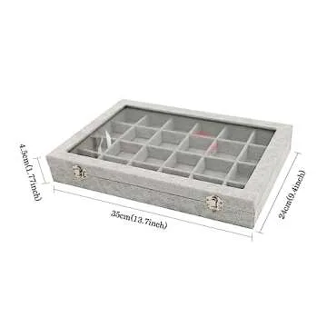 Wudygirl Jewelry Organizer Velvet Jewelry Tray 24 Grid Jewelry Box Earring Holder Organizer Removable Display Case Organizer Glass Top Lid & Lock (24 Grid)