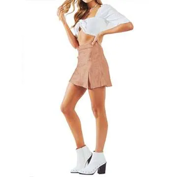 LYANER Elegant Satin Silk High Waist Mini Skirt in Khaki