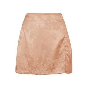 LYANER Elegant Satin Silk High Waist Mini Skirt in Khaki