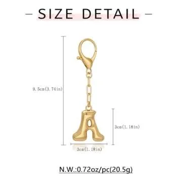 WOWORAMA Chunky Initial Letter Keychain for Women Gold Bubble Letter A Bag Charm Purse Charms for Handbags Personalized Keyrings Accessories A