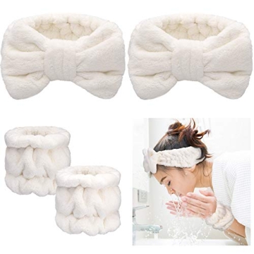 Chuangdi 4 Pcs Microfiber Headband Spa Wristbands Set for Face Wash and Makeup