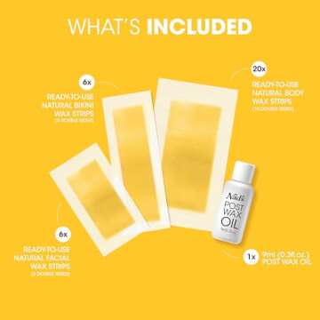 Nad's Natural Hair Removal Kit - 6 Face Strips, 20 Body Strips, 6 Bikini Strips + Post-Wax Oil for A...